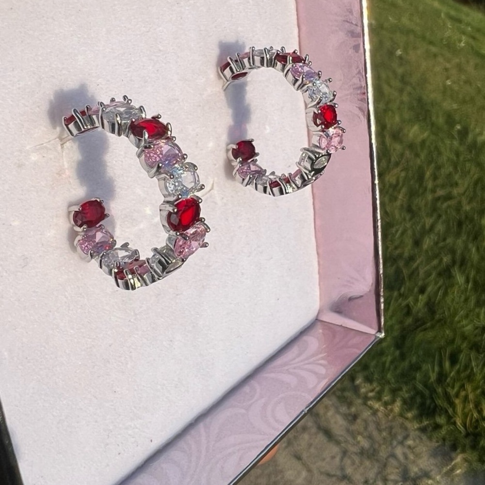 Gorgeous Silver Plated Ruby Clear Crystal Earring… - image 8